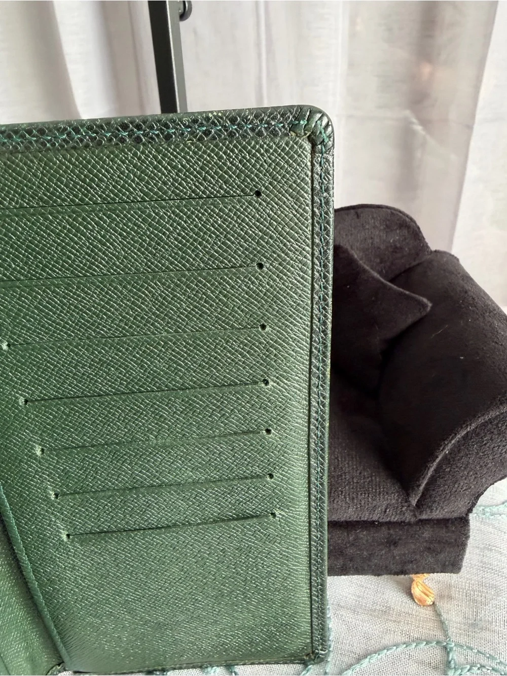 Louis Vuitton Green Taiga Leather Porte Valeurs Long Wallet-Vintage France 1996